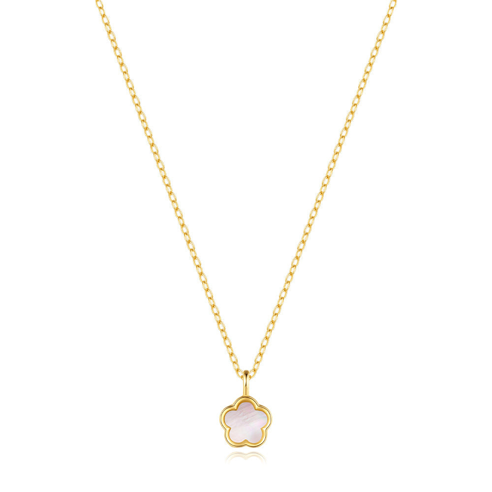 S925 Sterling Silver Petal White Shell Refined Rhinestone Clavicle Necklace Hollow Stud Earrings Suit Best Seller in   Jewelry