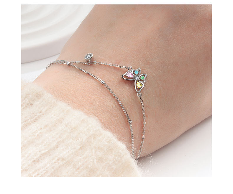 925 Sterling Silver Flash Colorful Crystals Butterfly Studs Female Sweet Cute and Compact Mini Colored Gems Eardrops Earrings Generation Hair
