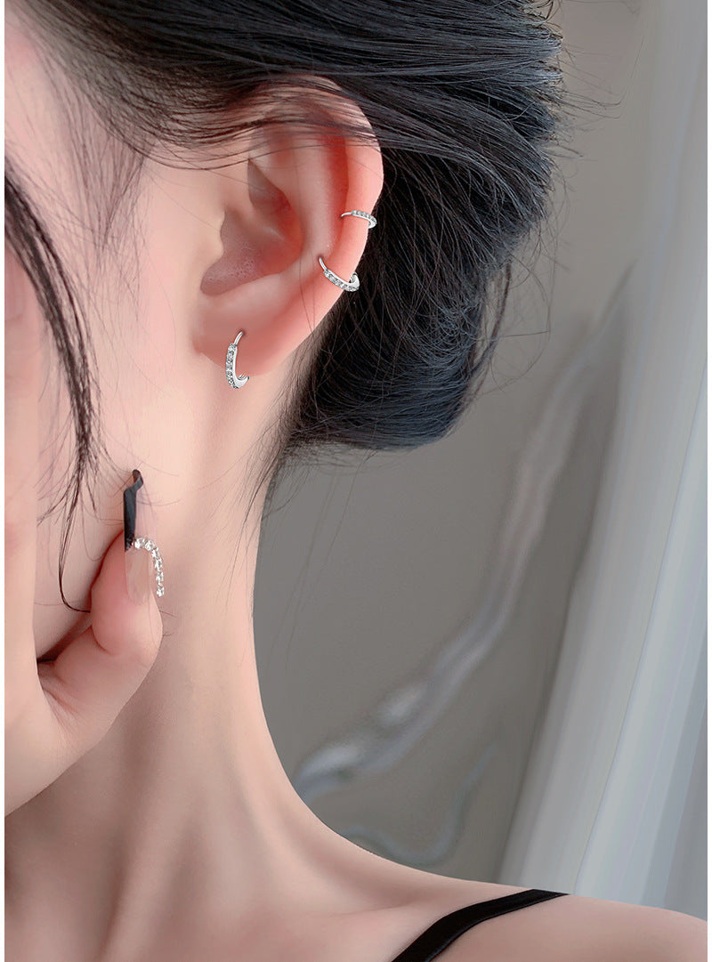 1 Pair S999 Silver Zircon 925 Sterling Silver Earrings Geometric Earrings
