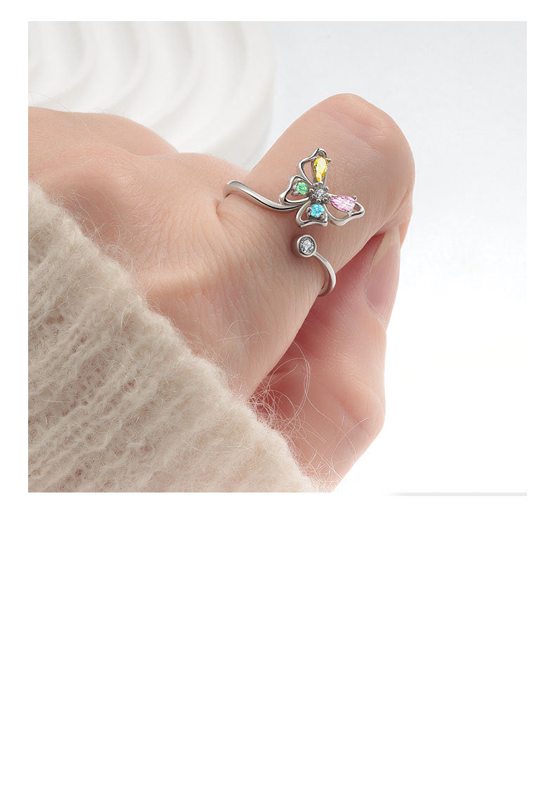 925 Sterling Silver Flash Colorful Crystals Butterfly Studs Female Sweet Cute and Compact Mini Colored Gems Eardrops Earrings Generation Hair