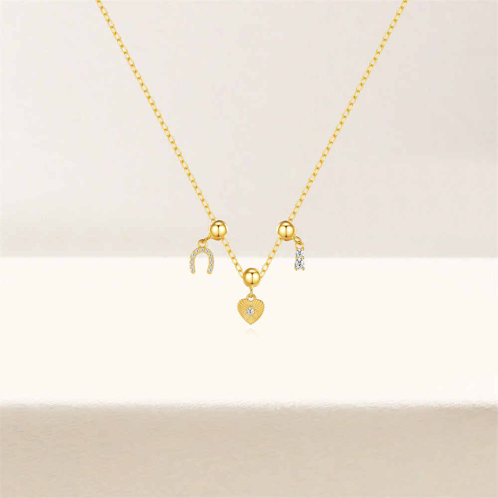925 Sterling Silver Zircon cable chain Plating Heart Shape Multi Charms Necklace