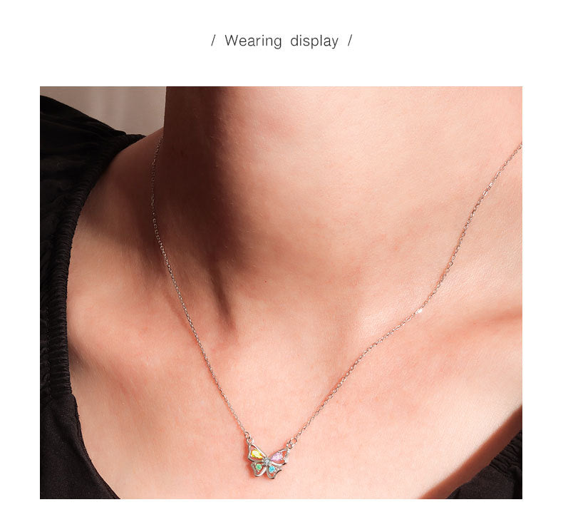 925 Sterling Silver Flash Colorful Crystals Butterfly Studs Female Sweet Cute and Compact Mini Colored Gems Eardrops Earrings Generation Hair
