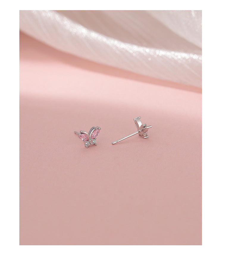 1 Pair 925 Sterling Silver Zircon 925 Sterling Silver Earrings Butterfly Earrings