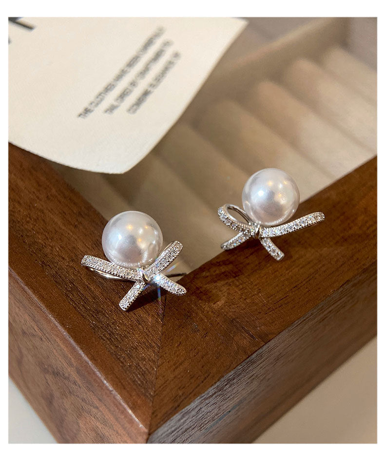 1 Pair 925 Sterling Silver Zircon 925 Sterling Silver Earrings Bow Knot Earrings
