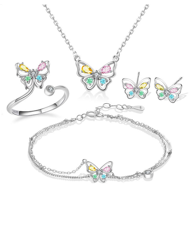 925 Sterling Silver Flash Colorful Crystals Butterfly Studs Female Sweet Cute and Compact Mini Colored Gems Eardrops Earrings Generation Hair
