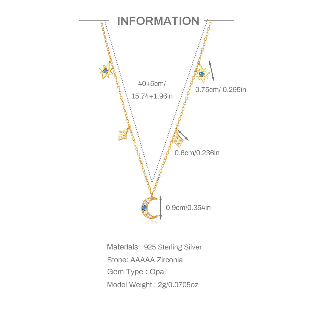 S925 Sterling Silver Star Moon Inlaid Opal Twin Necklace Adjustable Ring Suit   Hot Sale Jewelry