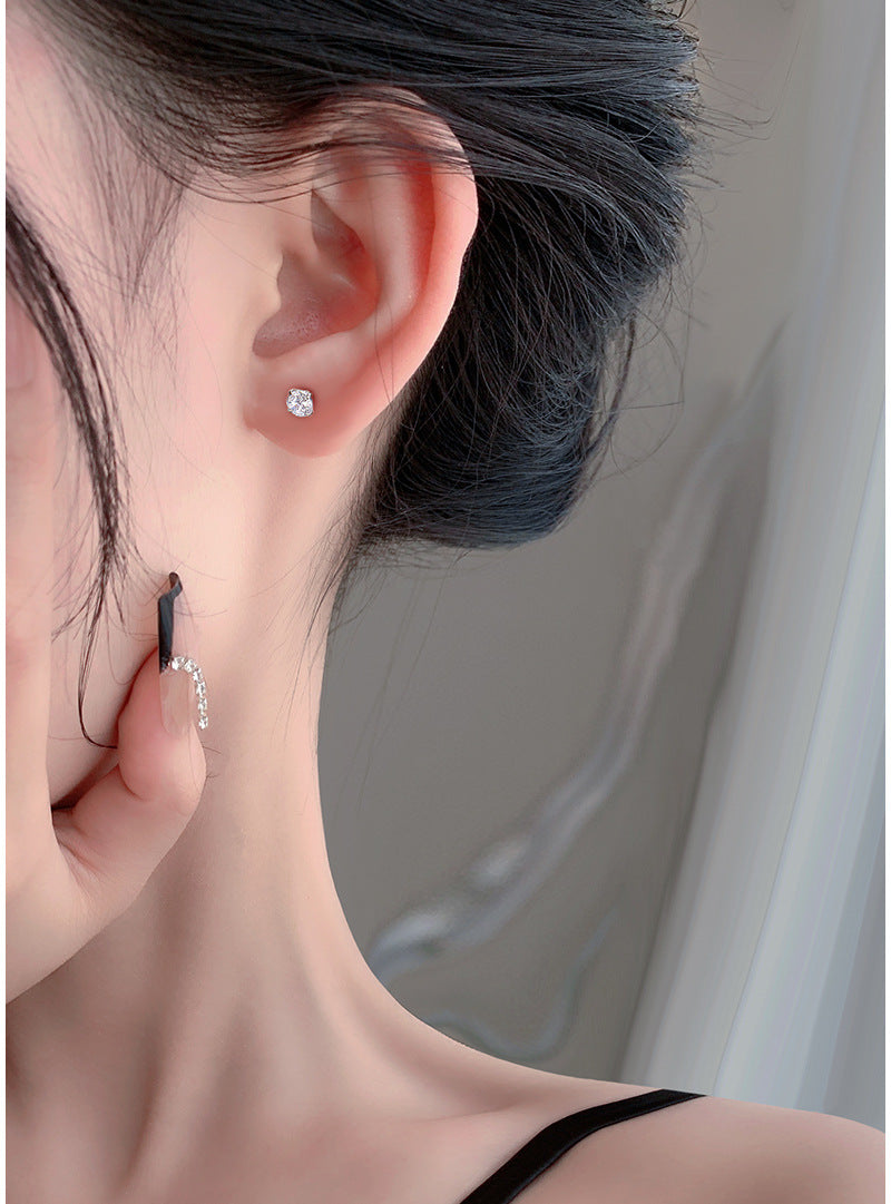 1 Pair 925 Sterling Silver Zircon 925 Sterling Silver Earrings Geometric Earrings