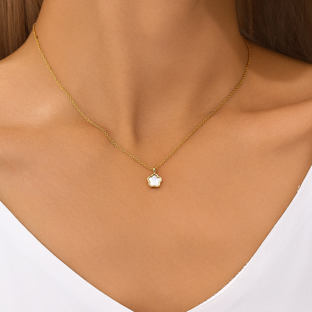 S925 Sterling Silver Petal White Shell Refined Rhinestone Clavicle Necklace Hollow Stud Earrings Suit Best Seller in   Jewelry