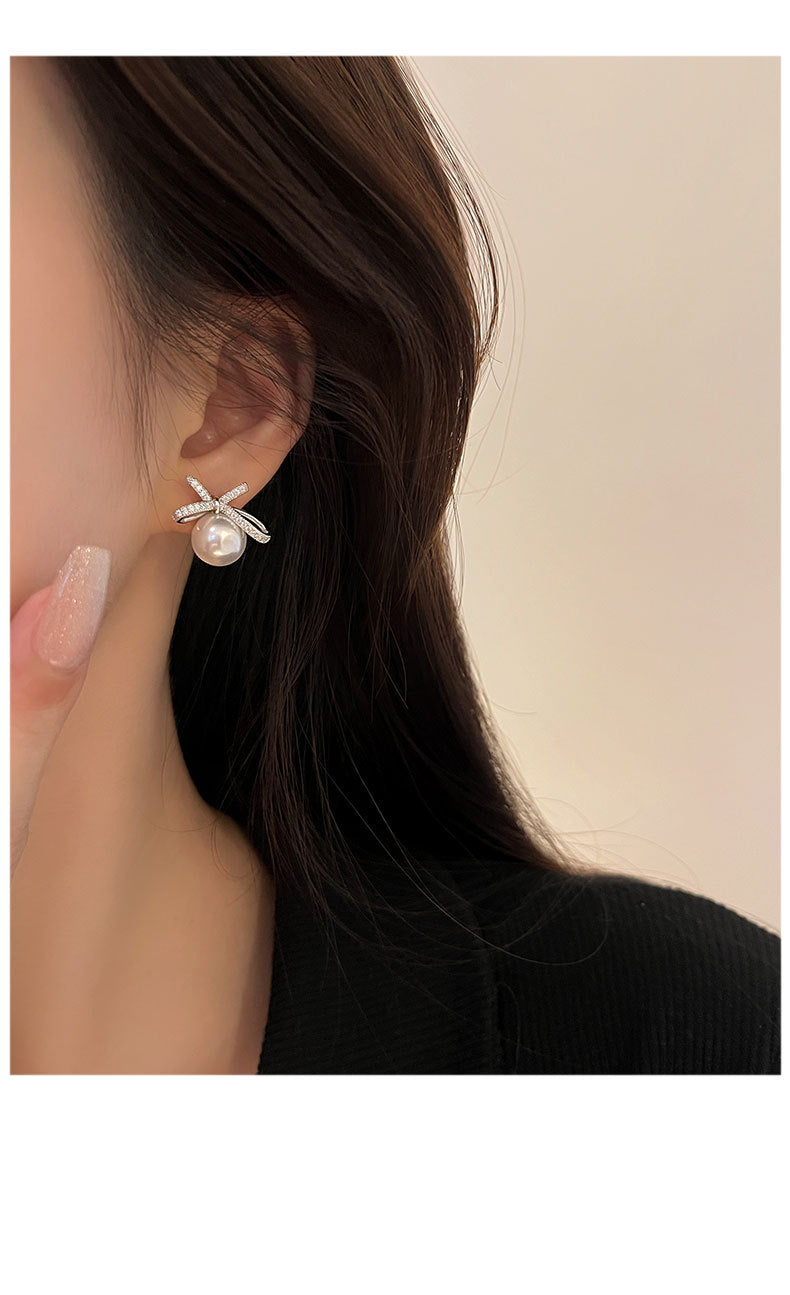 1 Pair 925 Sterling Silver Zircon 925 Sterling Silver Earrings Bow Knot Earrings