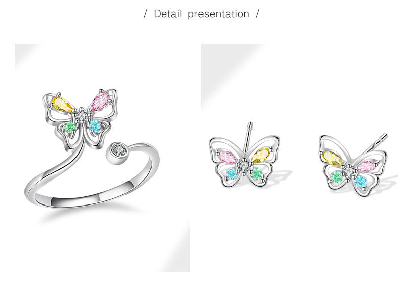 925 Sterling Silver Flash Colorful Crystals Butterfly Studs Female Sweet Cute and Compact Mini Colored Gems Eardrops Earrings Generation Hair
