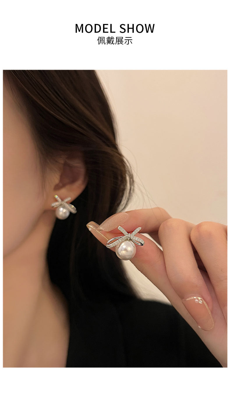 1 Pair 925 Sterling Silver Zircon 925 Sterling Silver Earrings Bow Knot Earrings