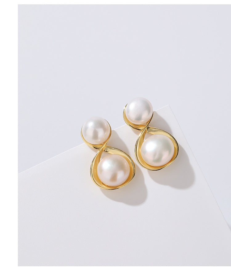 1 Pair 925 Sterling Silver Pearl 925 Sterling Silver Earrings Geometric Ear Studs