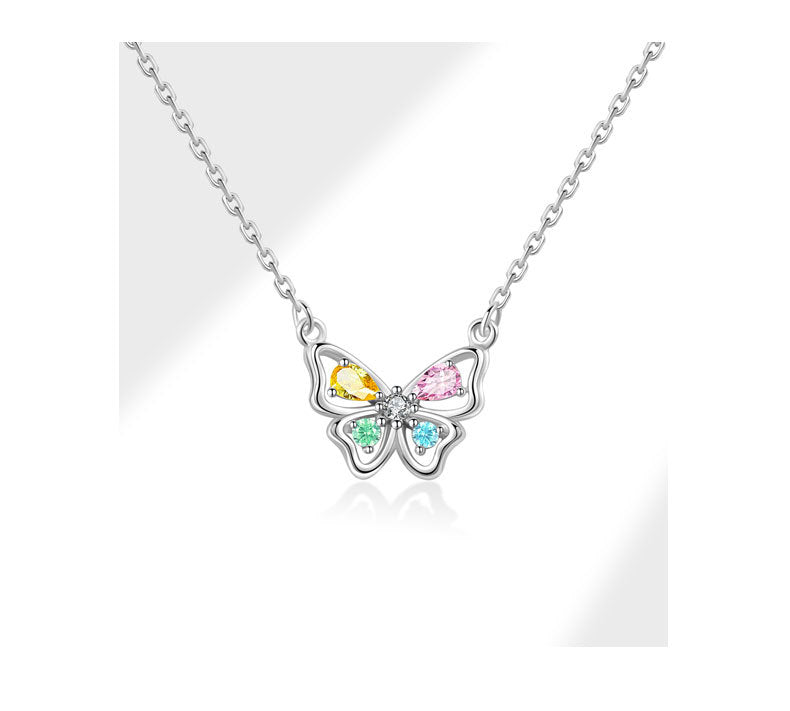 925 Sterling Silver Flash Colorful Crystals Butterfly Studs Female Sweet Cute and Compact Mini Colored Gems Eardrops Earrings Generation Hair