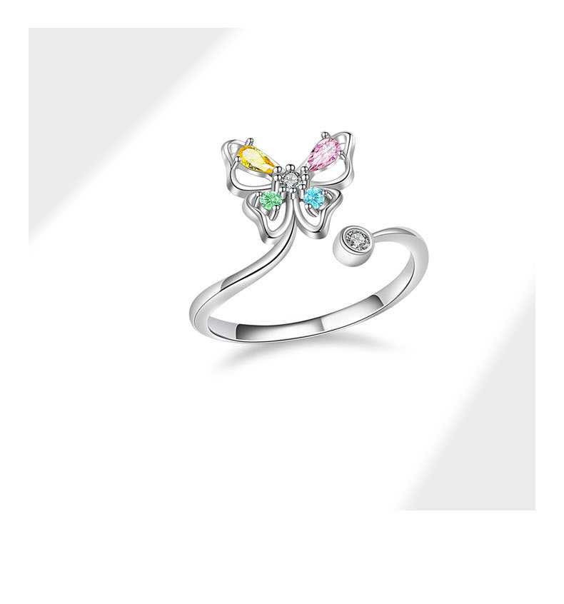 925 Sterling Silver Flash Colorful Crystals Butterfly Studs Female Sweet Cute and Compact Mini Colored Gems Eardrops Earrings Generation Hair