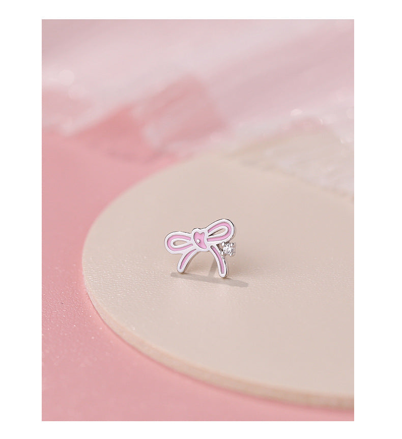 1 Piece 925 Sterling Silver 925 Sterling Silver Earrings Heart Shape Butterfly Bow Knot Small Stud Earrings