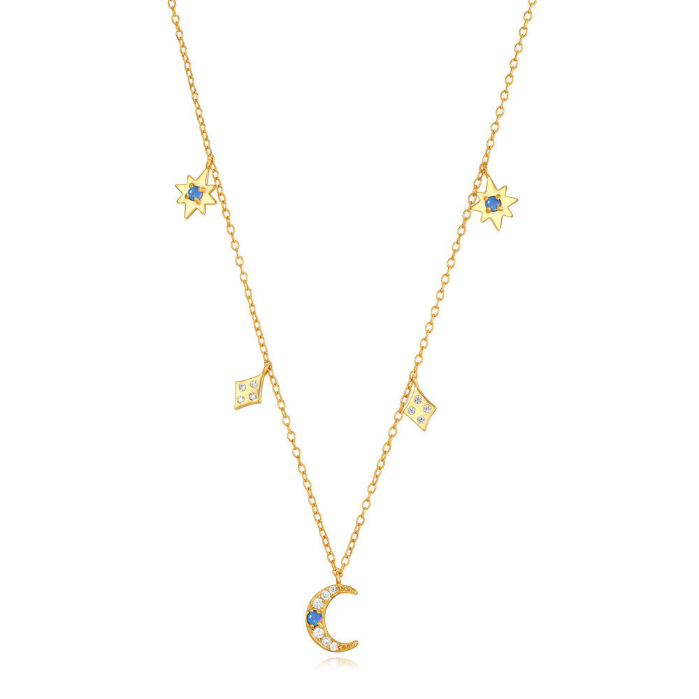 S925 Sterling Silver Star Moon Inlaid Opal Twin Necklace Adjustable Ring Suit   Hot Sale Jewelry