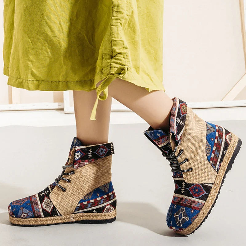 Bohemian Rhapsody Canvas Print Boots - A Non-Leather Alternative for Style