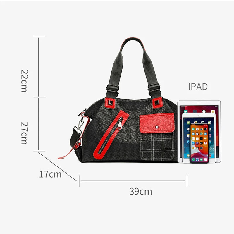 Split Leather 'Red'N'Blacker' Bold Contrast High Capacity Handbag