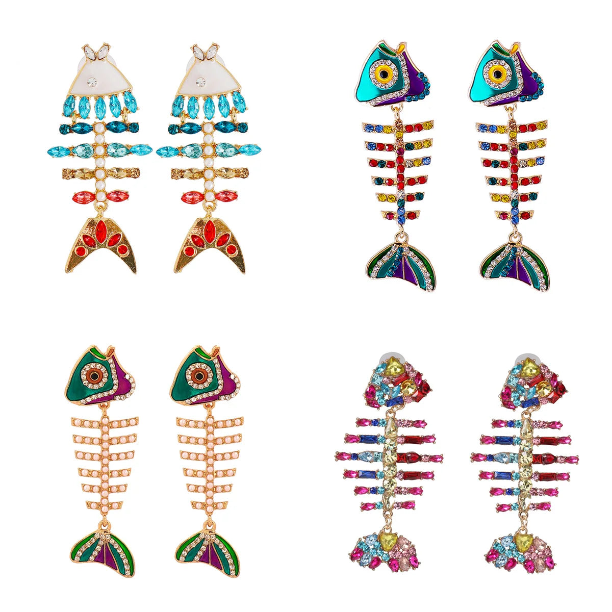 "Vivacious Verve" Rhinestone Fishbone Earrings
