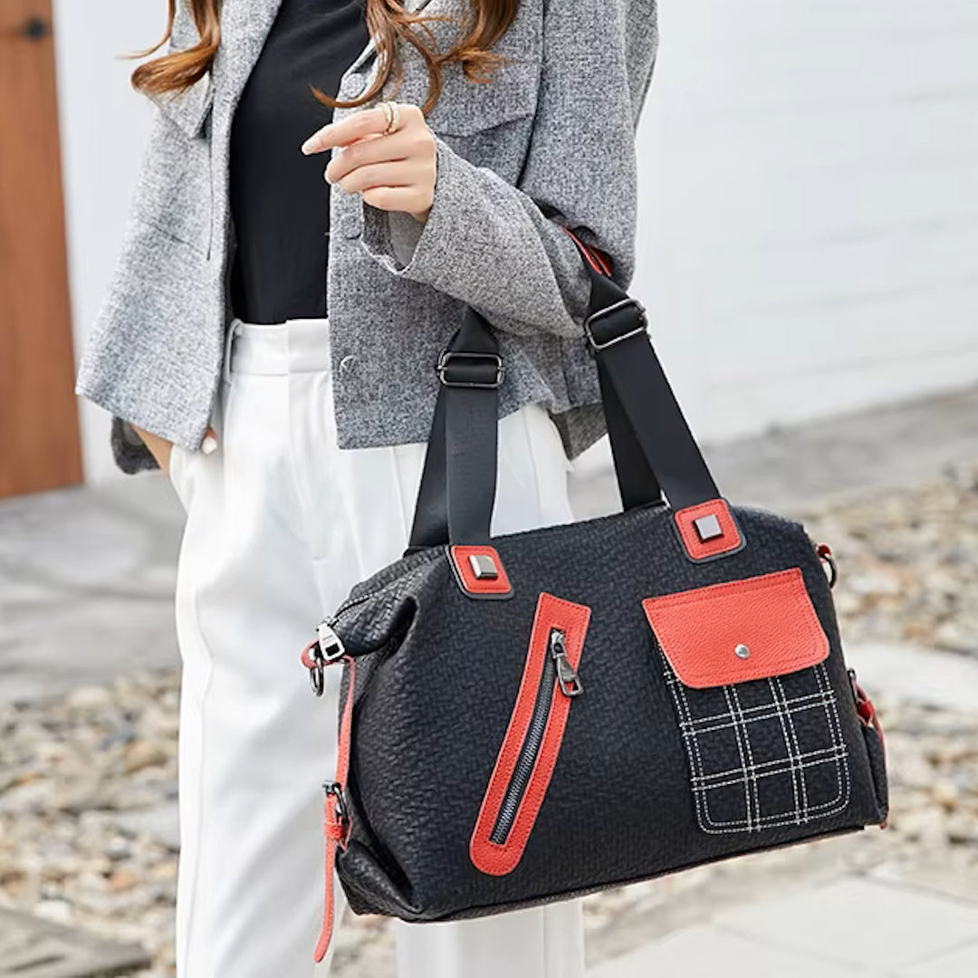 Split Leather 'Red'N'Blacker' Bold Contrast High Capacity Handbag