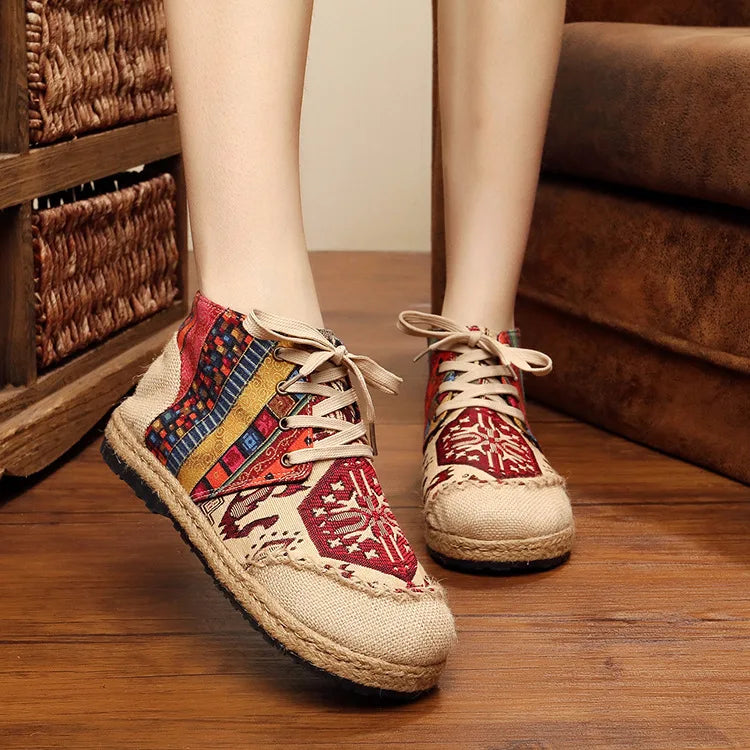 Bohemian Rhapsody Canvas Print Boots - A Non-Leather Alternative for Style