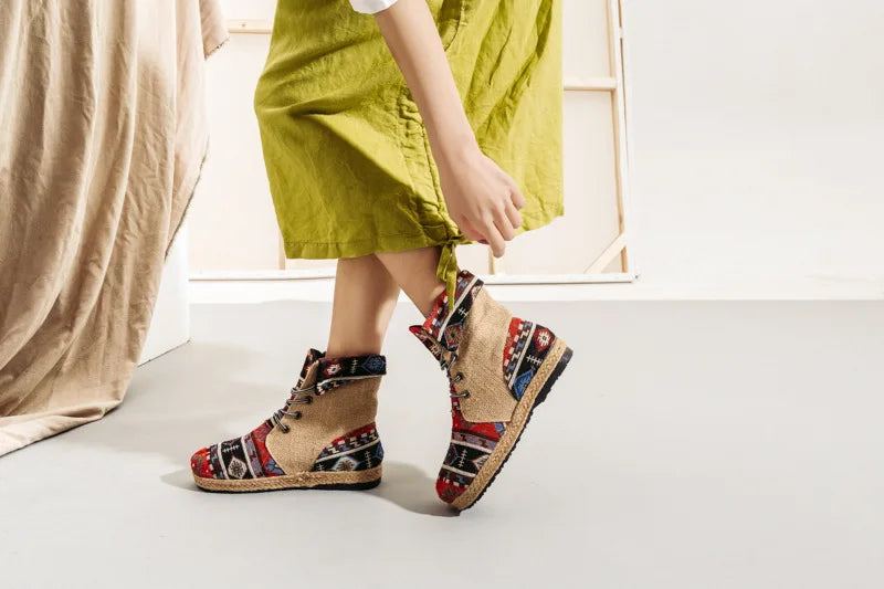 Bohemian Rhapsody Canvas Print Boots - A Non-Leather Alternative for Style