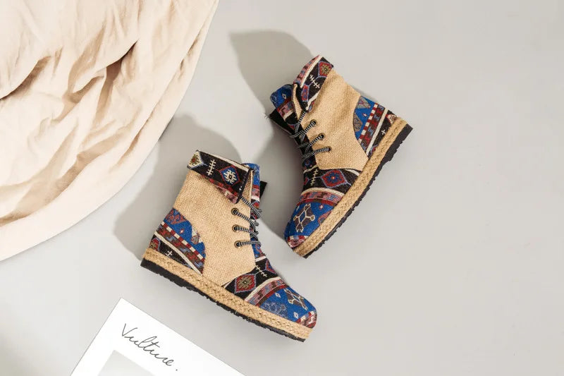 Bohemian Rhapsody Canvas Print Boots - A Non-Leather Alternative for Style