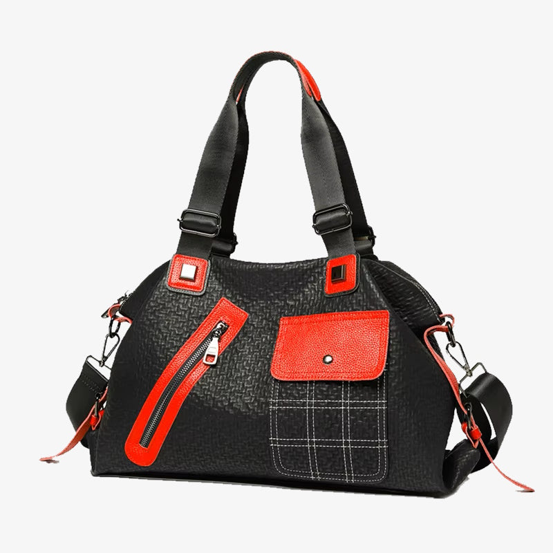 Split Leather 'Red'N'Blacker' Bold Contrast High Capacity Handbag