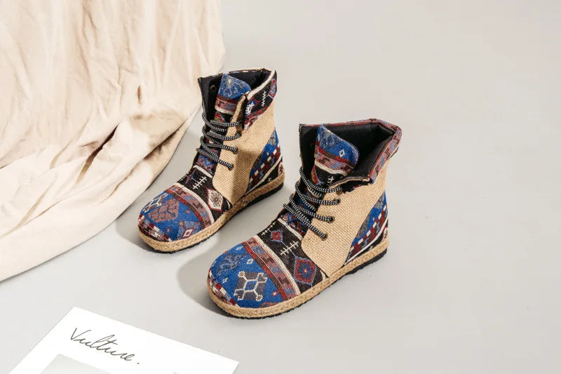 Bohemian Rhapsody Canvas Print Boots - A Non-Leather Alternative for Style