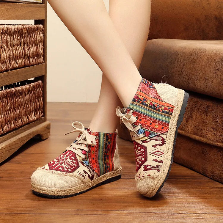 Bohemian Rhapsody Canvas Print Boots - A Non-Leather Alternative for Style