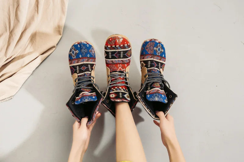 Bohemian Rhapsody Canvas Print Boots - A Non-Leather Alternative for Style