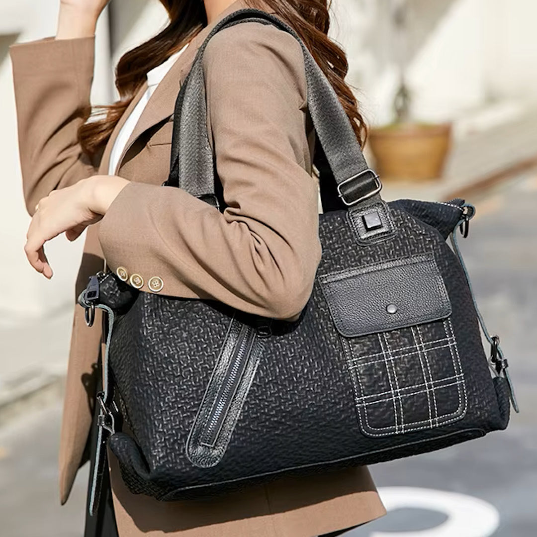 Split Leather 'Red'N'Blacker' Bold Contrast High Capacity Handbag