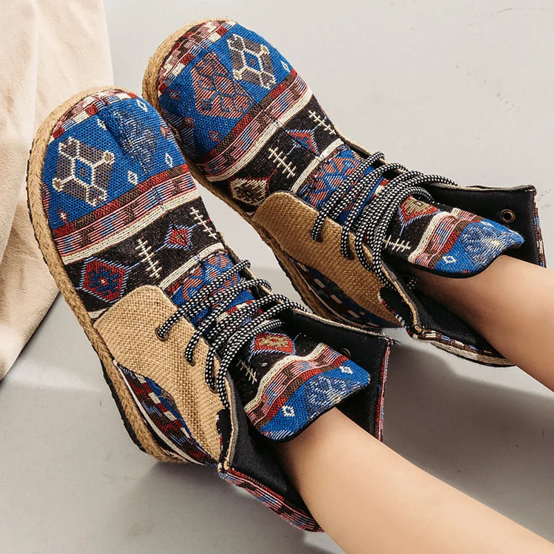 Bohemian Rhapsody Canvas Print Boots - A Non-Leather Alternative for Style