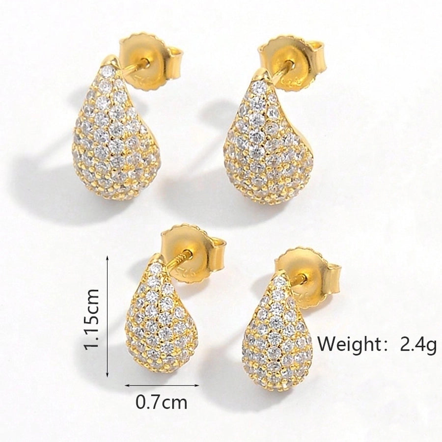 1 Pair 925 Sterling Silver Zircon 925 Sterling Silver Earrings Water Droplets Ear Studs