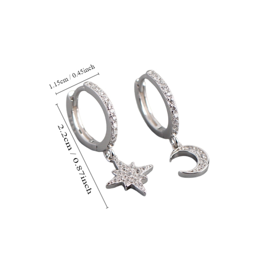 1 Pair 18K Gold Plated White Gold Plated 925 Sterling Silver Zircon 925 Sterling Silver Earrings Star Moon Drop Earrings