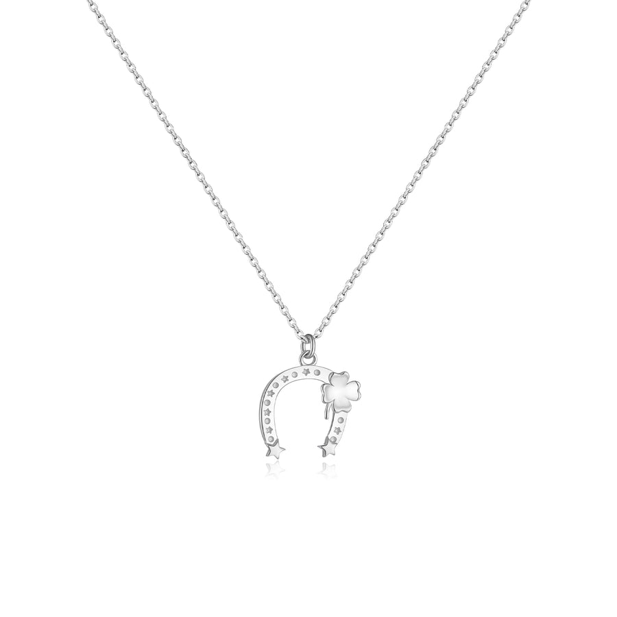 S925 Sterling Silver U-Shaped Design Flower Necklace Earrings Vintage Circle Earrings Simple Clavicle Chain