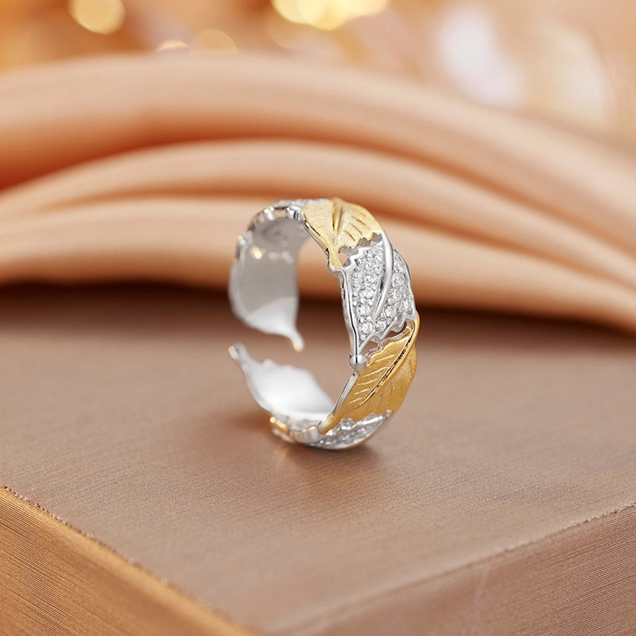 18K Gold Plated White Gold Plated 925 Sterling Silver Zircon Irregular Leaves Open Rings 925 Sterling Silver Rings