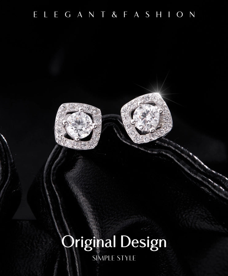 1 Pair Rhodium Plated 925 Sterling Silver Zircon 925 Sterling Silver Earrings Geometric Cube Sugar Ear Studs