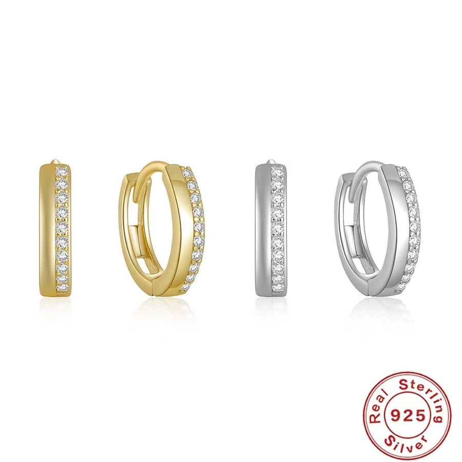 K Gold Plated White Gold Plated 925 Sterling Silver Zircon 925 Sterling Silver Earrings Geometric Hoop Earrings