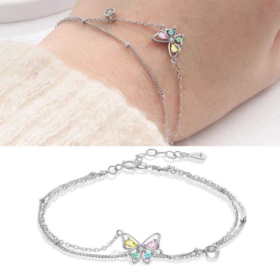 925 Sterling Silver Flash Colorful Crystals Butterfly Studs Female Sweet Cute and Compact Mini Colored Gems Eardrops Earrings Generation Hair