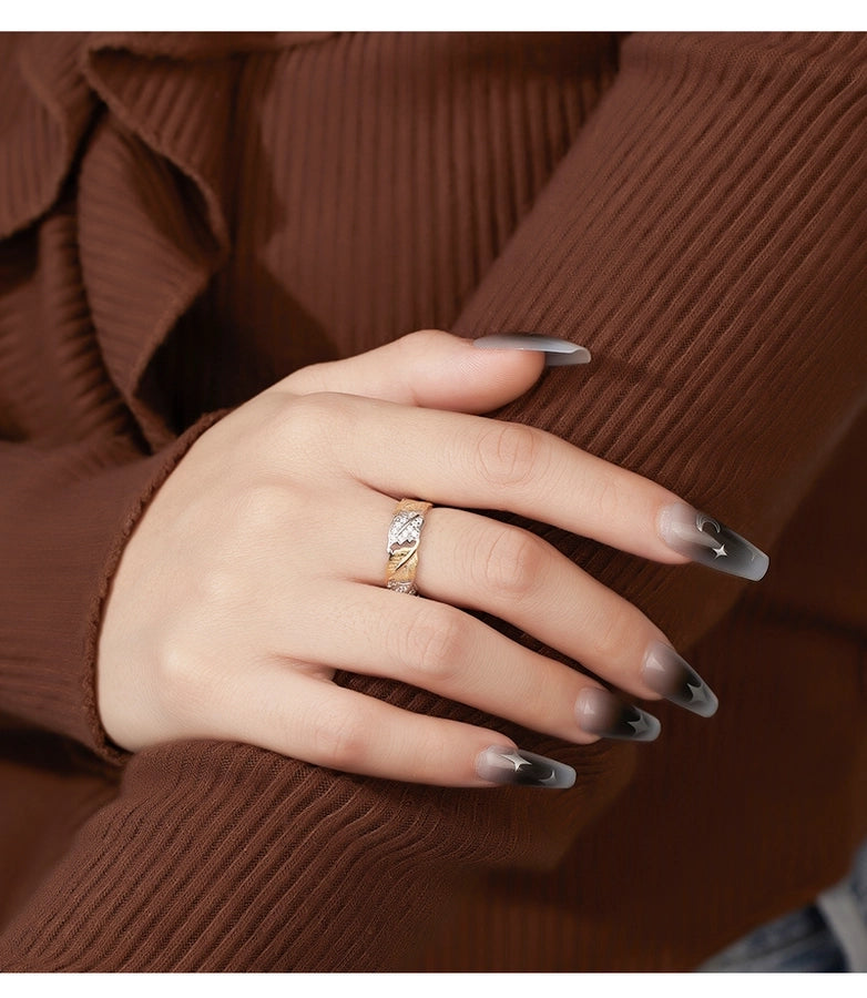 18K Gold Plated White Gold Plated 925 Sterling Silver Zircon Irregular Leaves Open Rings 925 Sterling Silver Rings