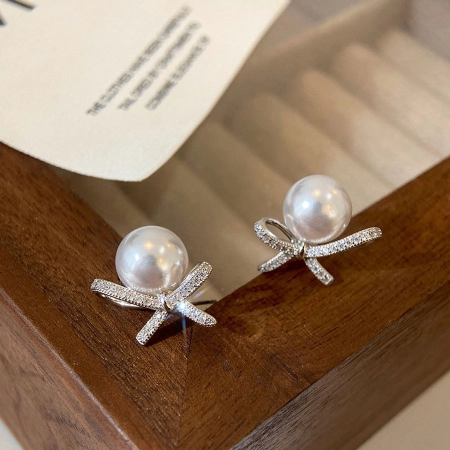 1 Pair 925 Sterling Silver Zircon 925 Sterling Silver Earrings Bow Knot Earrings