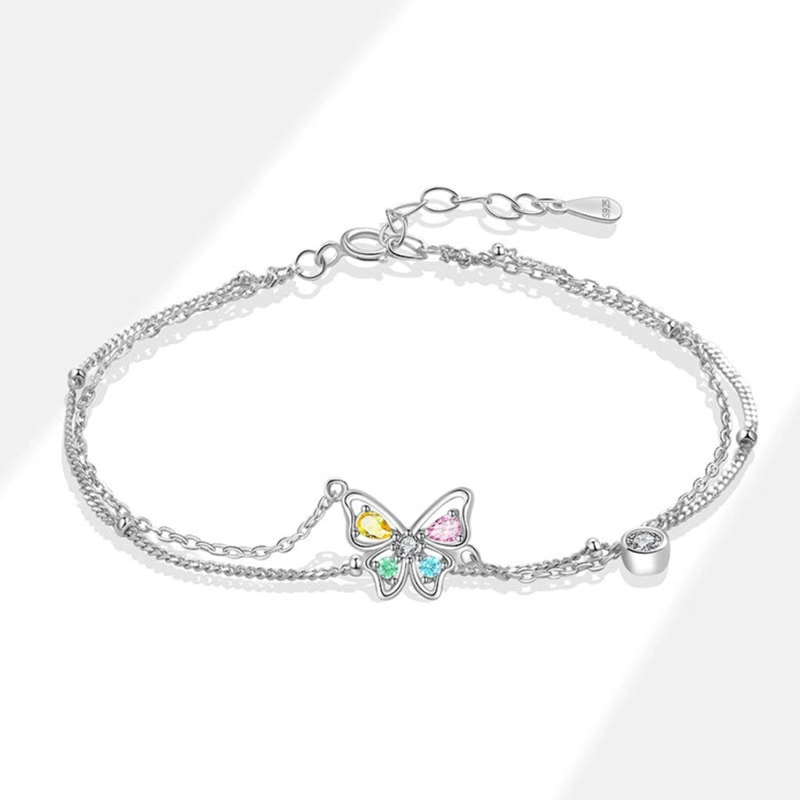 925 Sterling Silver Flash Colorful Crystals Butterfly Studs Female Sweet Cute and Compact Mini Colored Gems Eardrops Earrings Generation Hair