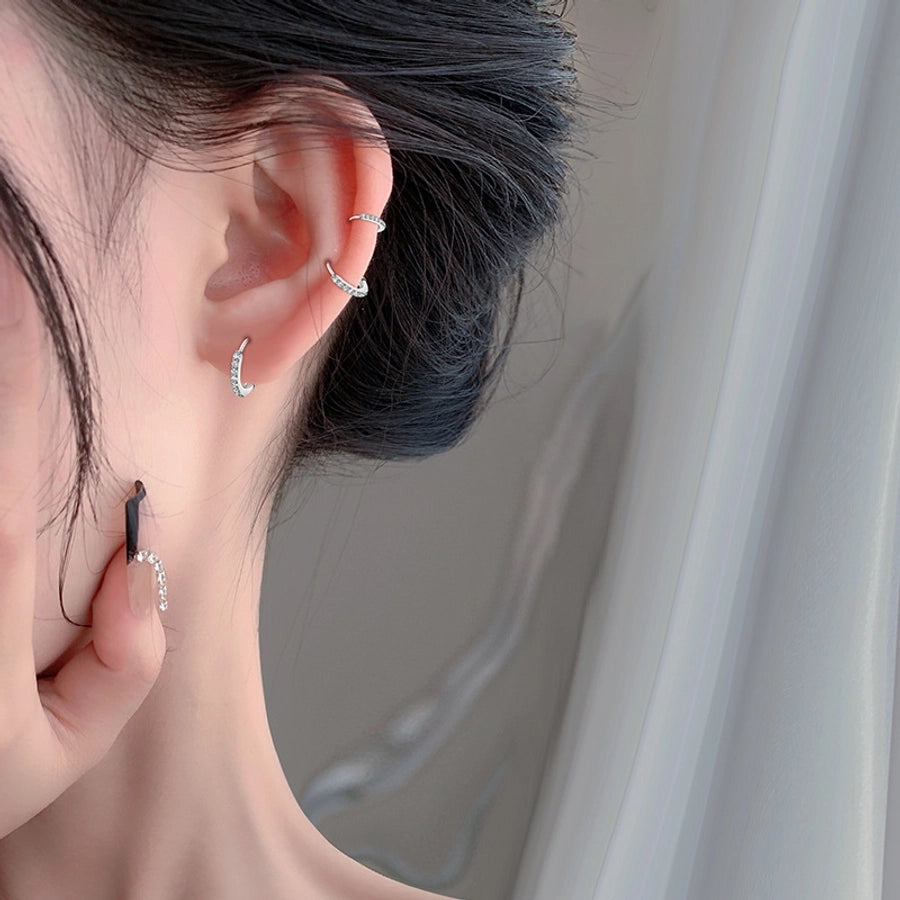 1 Pair S999 Silver Zircon 925 Sterling Silver Earrings Geometric Earrings