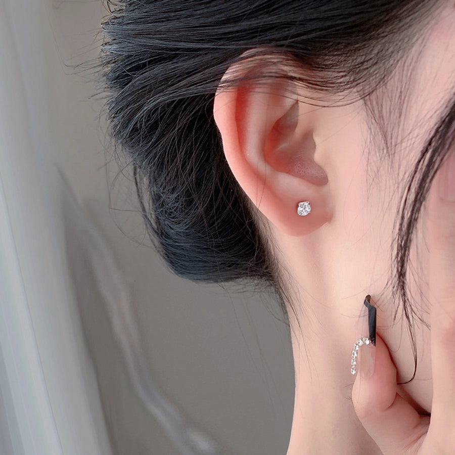 1 Pair 925 Sterling Silver Zircon 925 Sterling Silver Earrings Geometric Earrings