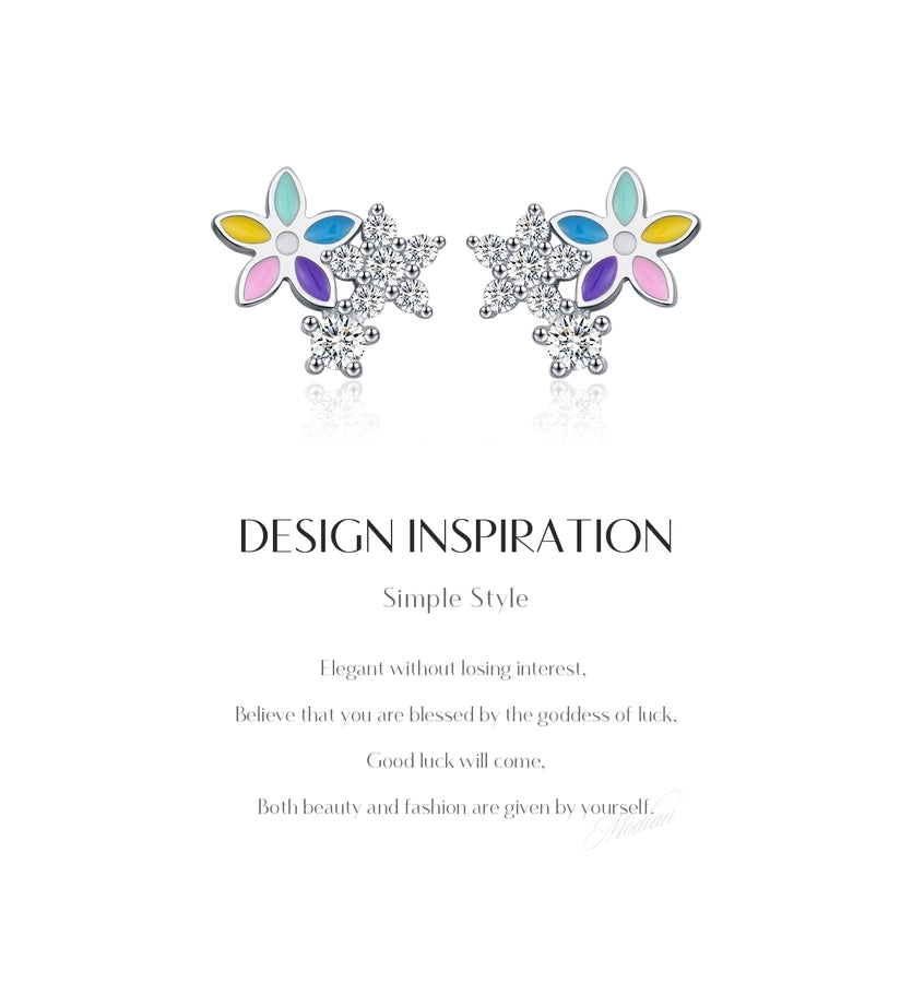 1 Pair Rhodium Plated 925 Sterling Silver Zircon 925 Sterling Silver Earrings Flower Ear Studs