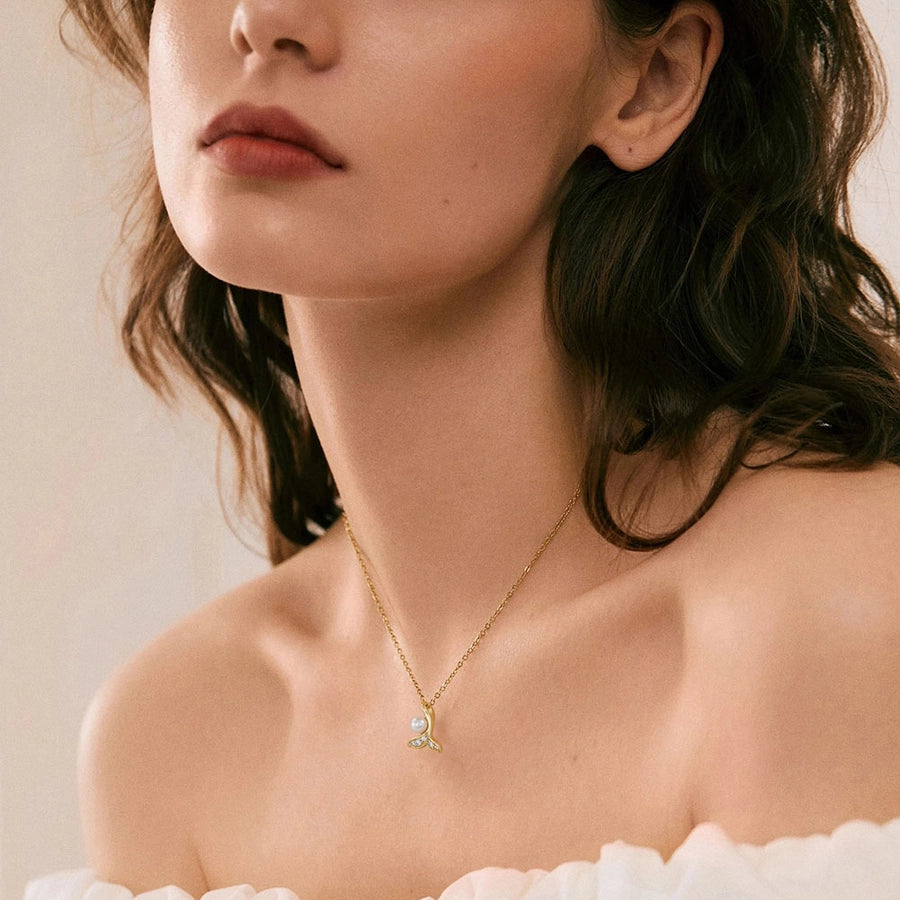 925 Sterling Silver Plated Zircon cable chain Fish Tail Necklace