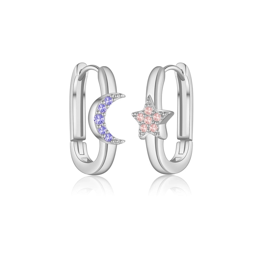 1 Pair 18K Gold Plated White Gold Plated 925 Sterling Silver Zircon 925 Sterling Silver Earrings Star Moon Earrings
