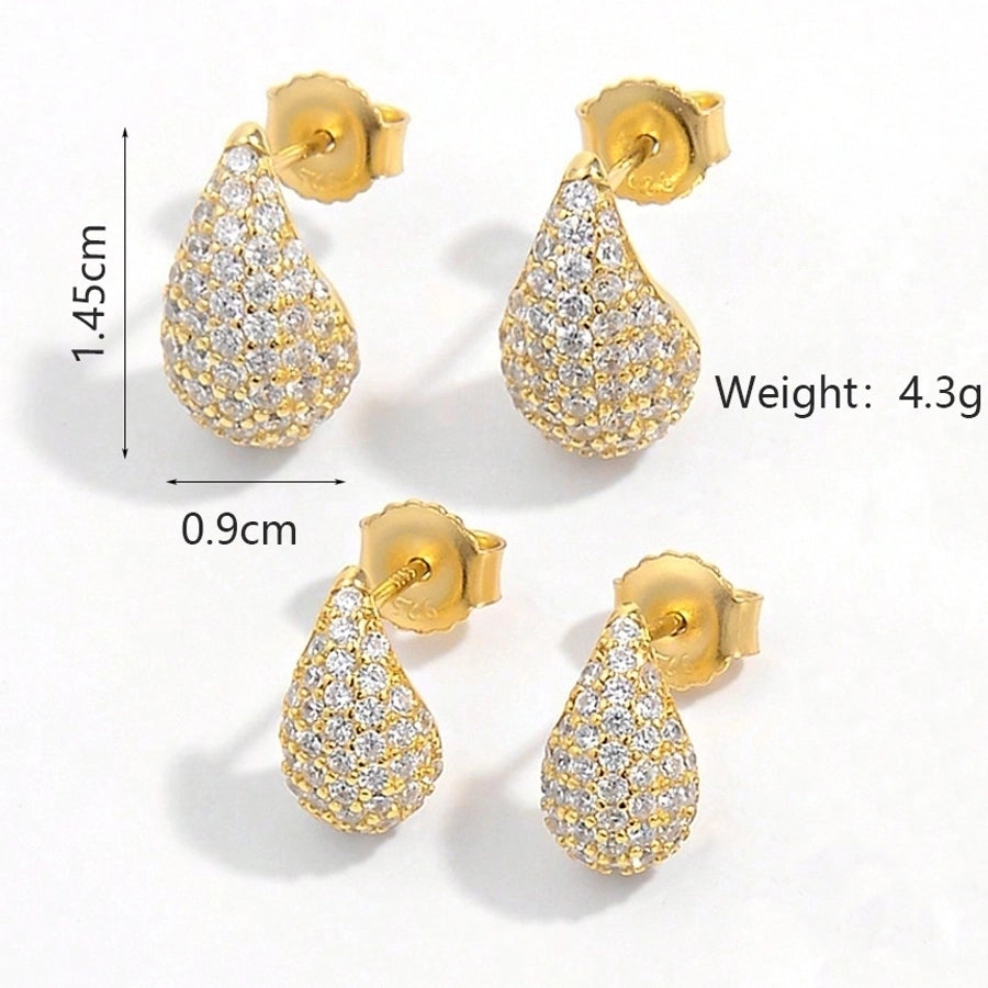 1 Pair 925 Sterling Silver Zircon 925 Sterling Silver Earrings Water Droplets Ear Studs