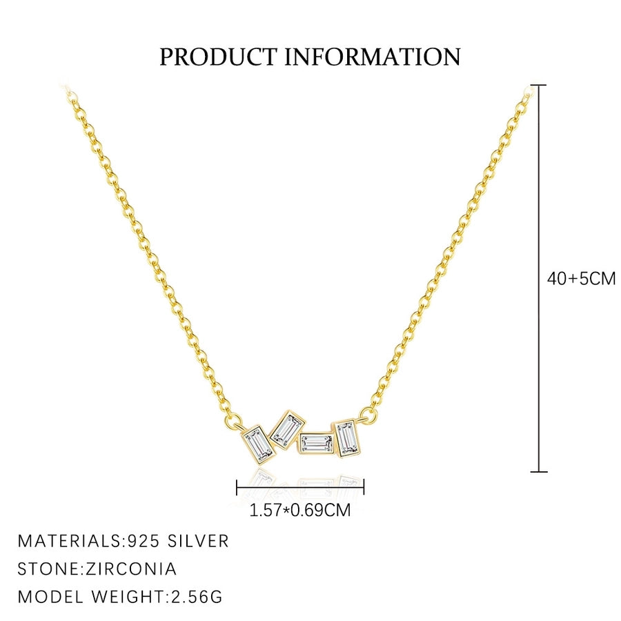 S925 Sterling Silver Square Ear Stud and Ring Necklace Suit Women's Niche High-Grade Light Luxury Zircon French Simplicity